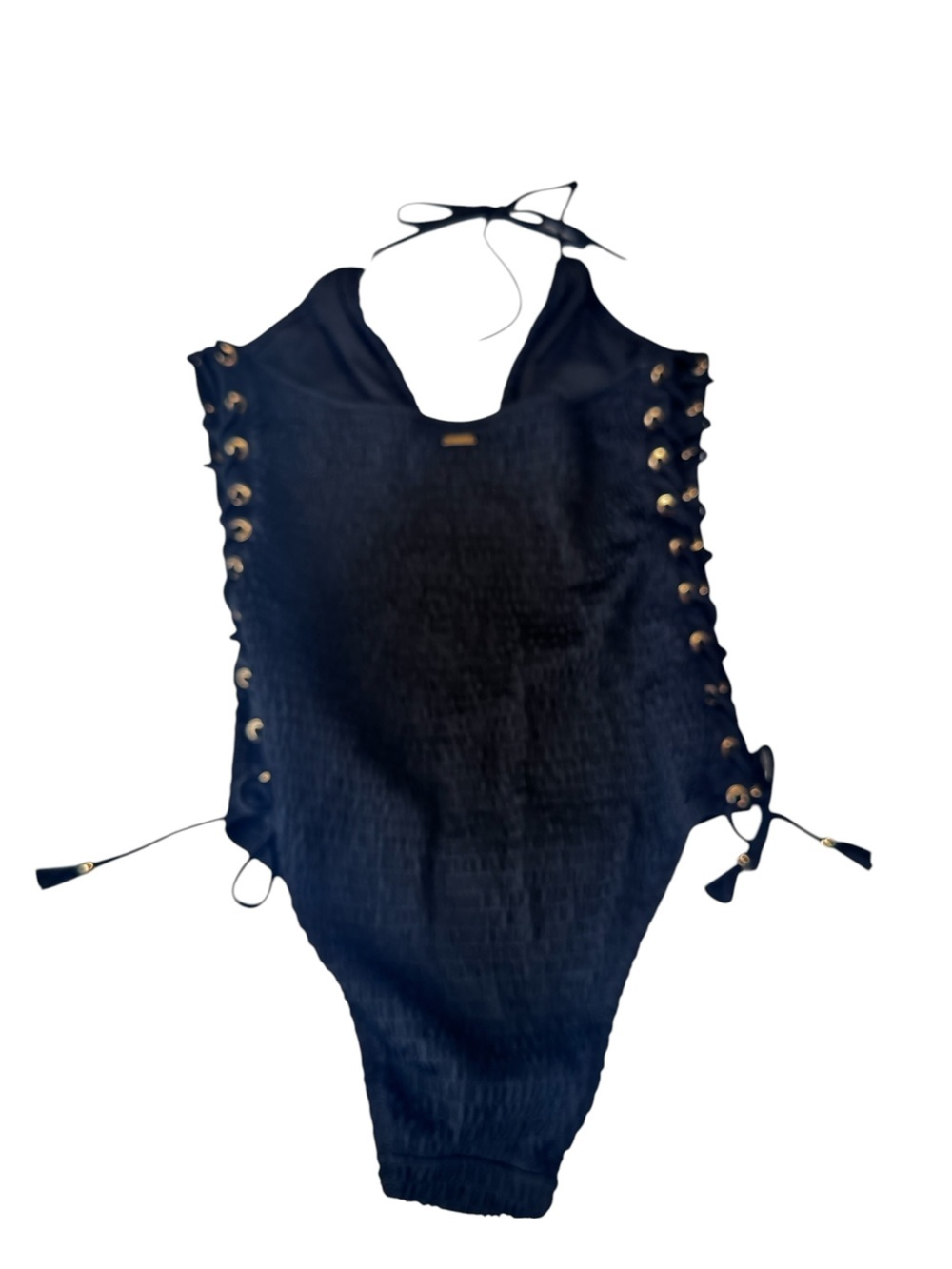 Victoria's Secret NEW Ensenada Smocked
LaceUp Halter Top M 1pc Black Swimsuit - Picture 2 of 16